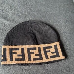 Black and Tan Fendi Beanie with Logo Design